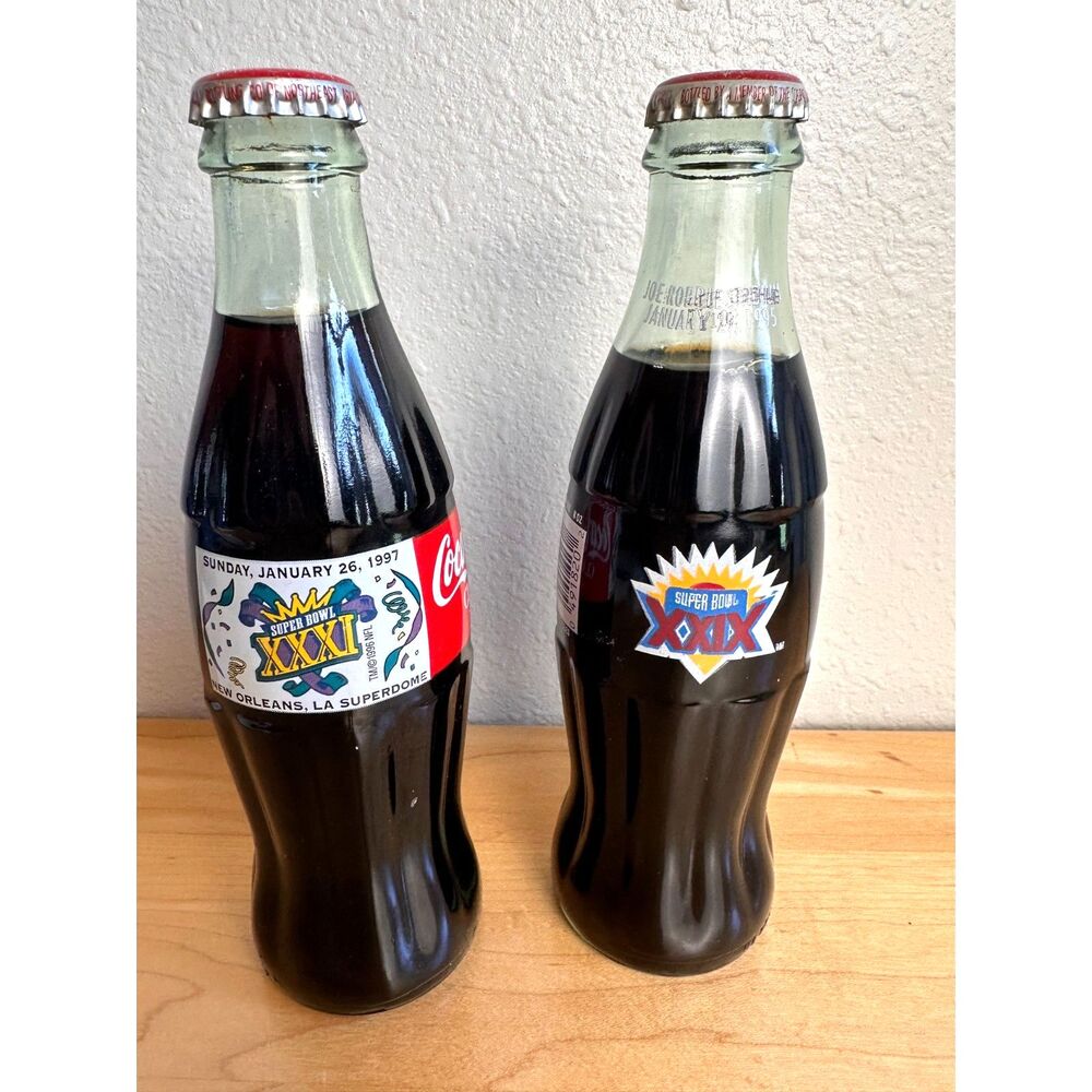 Vintage Coca-Cola Super Bowl XXIX & XXXI 8 oz. Glass Bottle Lot Sealed